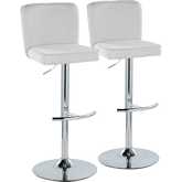 Henry Adjustable Swivel Bar Stool in Chrome & White Fabric (Set of 2)